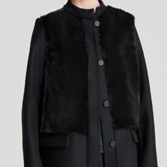 Vince Black Wool Rabbit Fur Paneled Coat XS Classic Contemporary ASO Kardashian - Picture 3 of 13